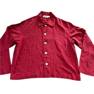Chico’s Designs Womens Silk Red Black Floral Button-Up Shirt Size Medium